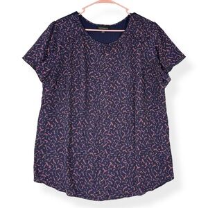 Fortune Ivy Blouse Womens XXL 2XL Navy Blue Pink Short Flutter Sleeves